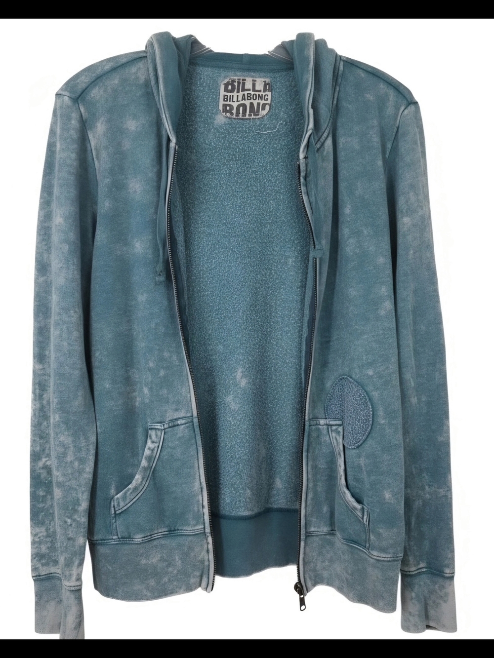 Vintage Billabong Acid Wash Full-Zip Hoodie Teal Blue Surf Skater - Size Large